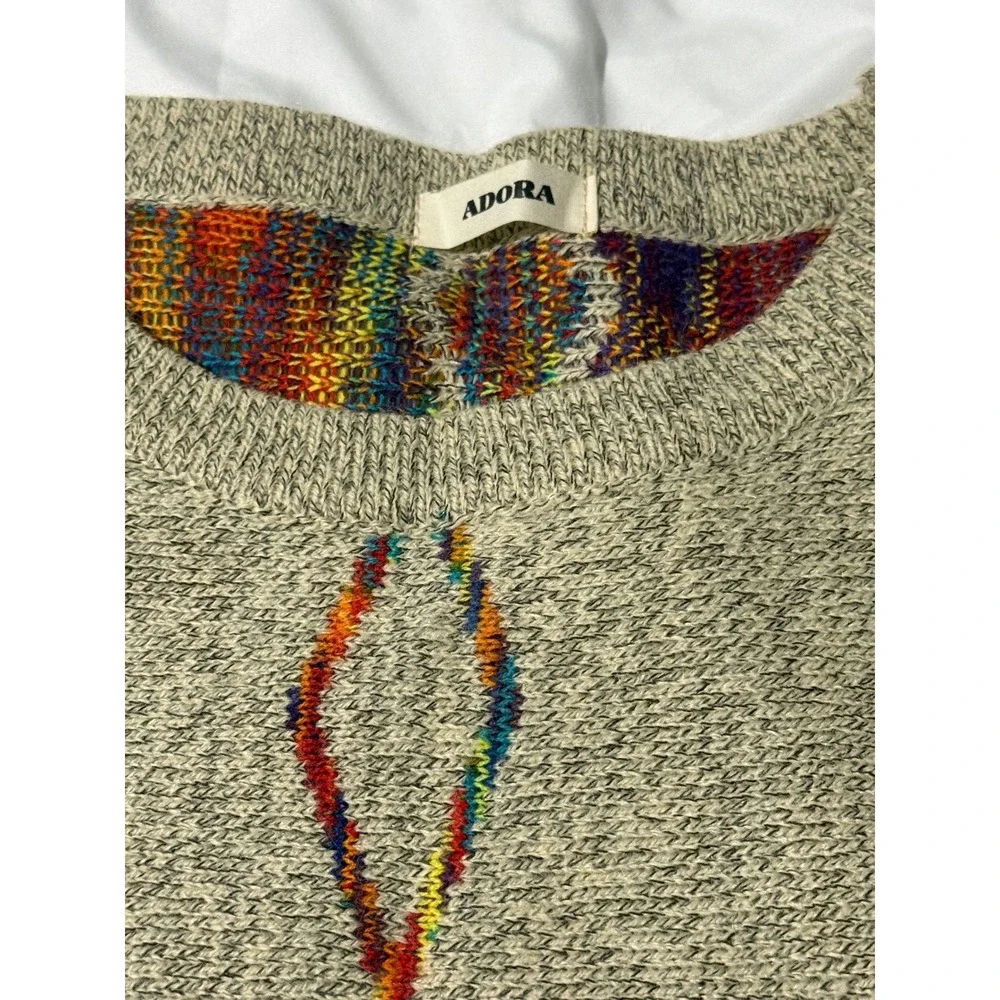 Adora Southwestern Knit Poncho Women One Size Grey Rainbow Excellent Fringe Boho - Picture 10 of 10